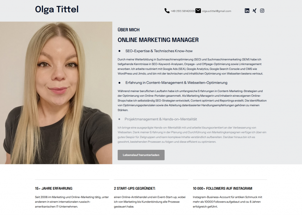 Suchmaschinenoptimierung und Webdesign. Expertin Olga Tittel